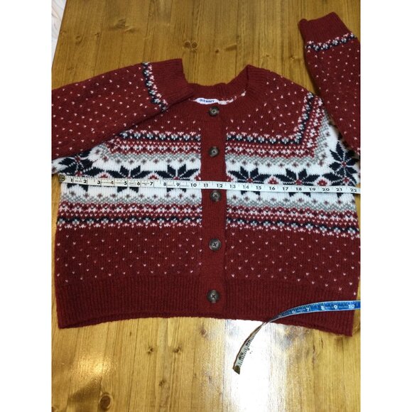 Old Navy Womens Fair Isle Knit Cardigan Sweater Size L Red White Chunky Warm - Picture 5 of 6